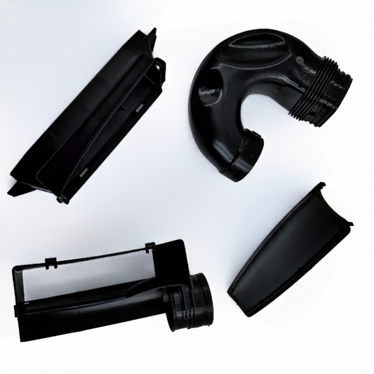 Set of black air intake duct components and intake elbow connector pieces