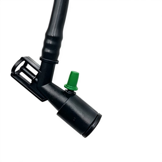 Brake booster vacuum hose with T fitting and green capped port, black rubber.