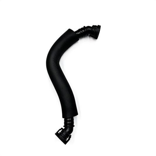 Black engine ventilation hose with molded fittings and clamp connection ends