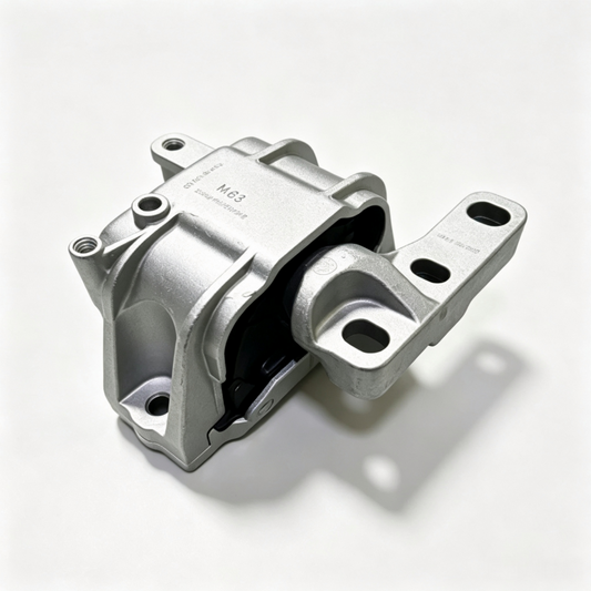 Engine mount support with rubber bushing and steel brackets with mounting holes