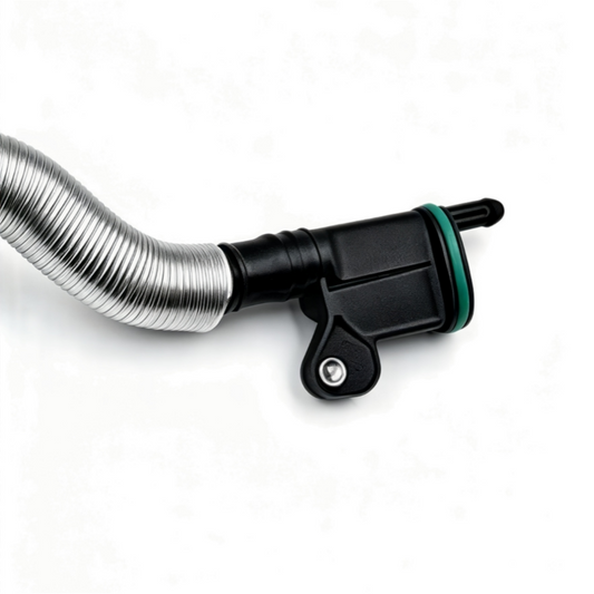 Flexible corrugated oil separator hose with black fittings and green O-ring