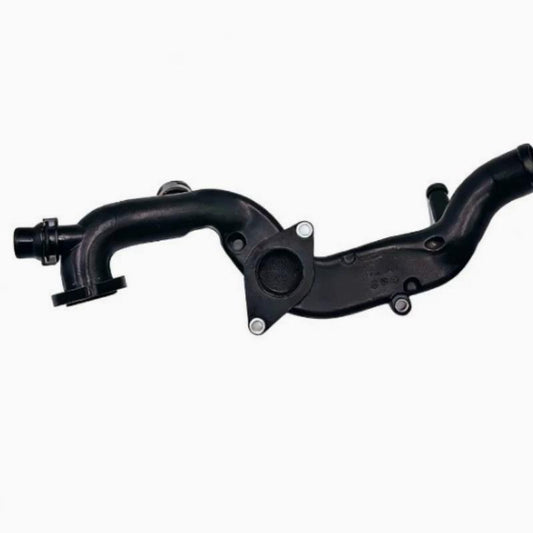Black coolant hose assembly with mounting bracket and metal fittings
