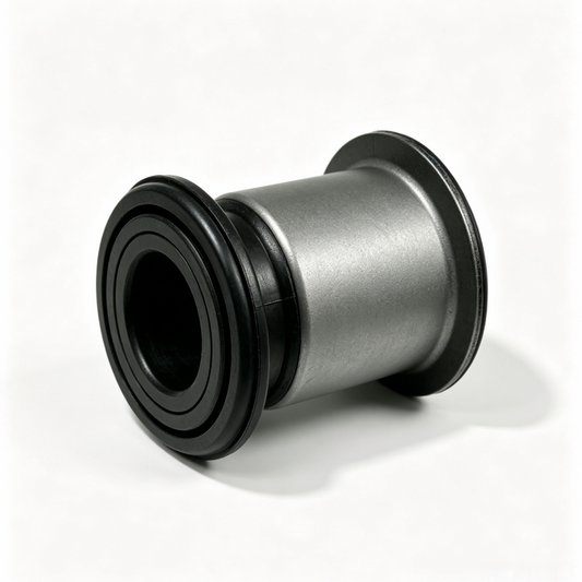 Front lower control arm bushing with metal sleeve and black rubber housing