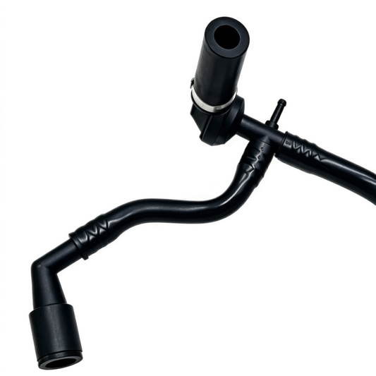 Crankcase vent hose with black rubber bends and molded fittings