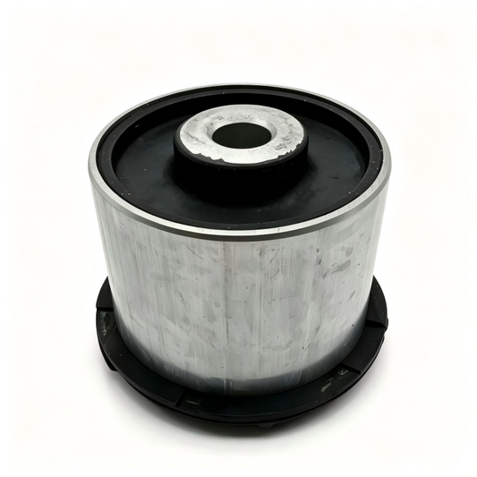 Front lower control arm bushing, silver cylinder with black rubber outer ring