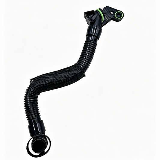 Crankcase vent hose with braided mesh section and black angled connectors