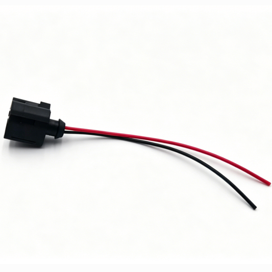 Ambient temperature sensor connector with red and black wires, plug housing