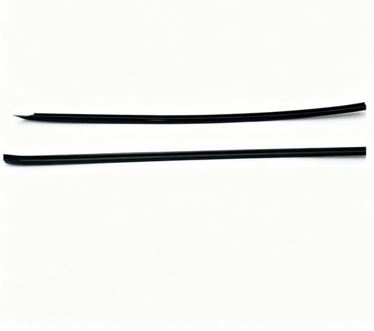Set of two black windshield cowl trim strips, long flexible automotive molding