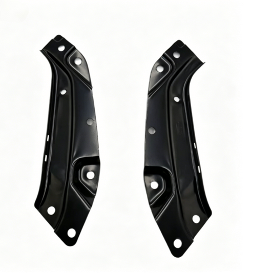 Pair of black headlight support brackets with mounting holes for left and right fitment