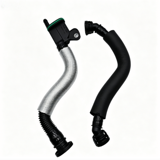Engine oil separator hose set with black intake tube and silver corrugated section