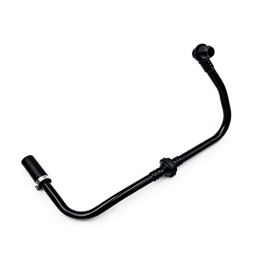 Black crankcase vent hose with curved shape and two connector ends