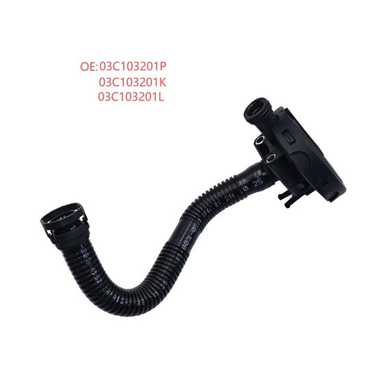 Black PCV valve with corrugated ventilation hose and mounting bracket