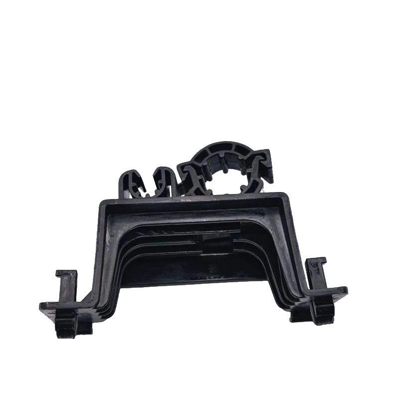 Black A/C pipe mounting bracket with two side clips and central mounting opening