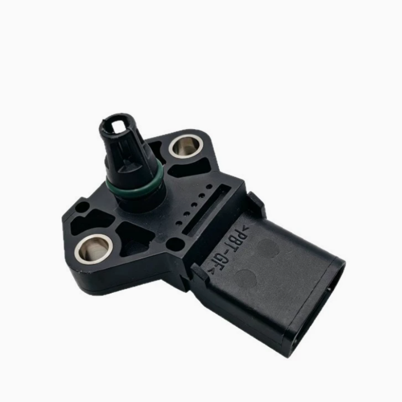 Black intake pressure sensor with green connector tip and metal mounting posts