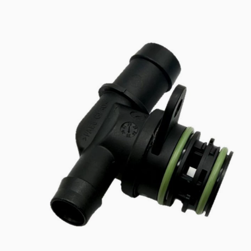 Black engine valve with green seal ring, molded body and side hose connection