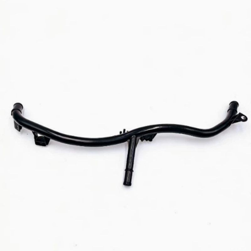 Black coolant hose with multiple connectors and metal mounting clips