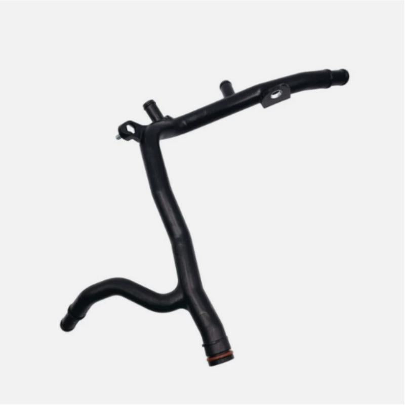 Black coolant hose with curved bends and metal clamp fittings