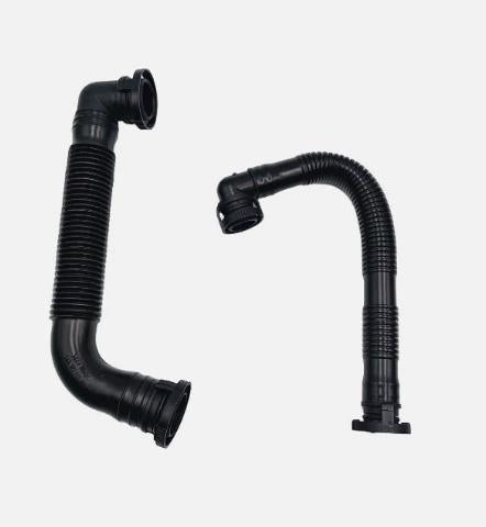 Secondary air pump hose set with two curved black rubber hoses and end fittings