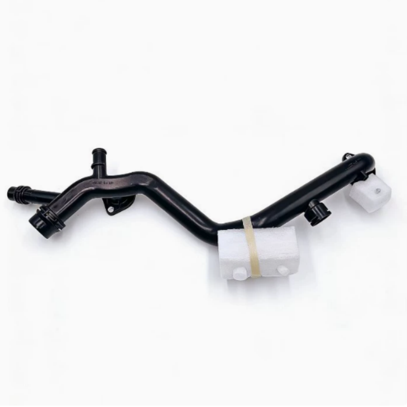 Black coolant hose with molded bends and plastic connector fittings