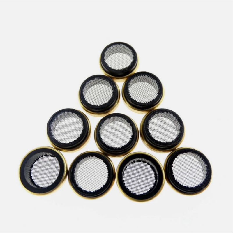Set of round oil screen inserts with fine mesh and black-and-gold rims