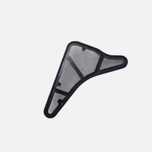 Oil pump pickup screen gasket, dark mesh insert with curved trapezoid shape