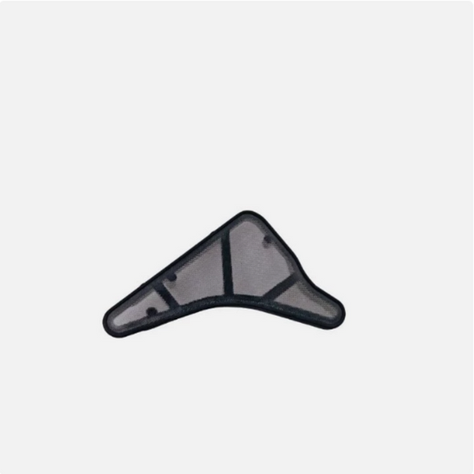 Oil pump pickup screen gasket, dark mesh insert shaped like a curved corner