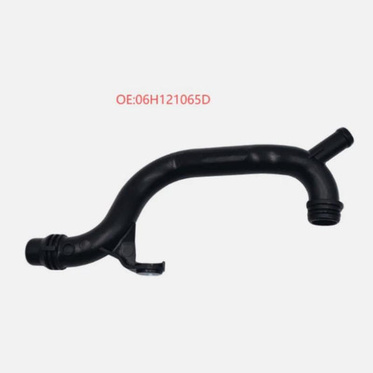 Black coolant hose with molded elbow and OE:06H121065D marking