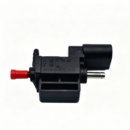 Black intake manifold solenoid valve with red vacuum port and electrical connector pins