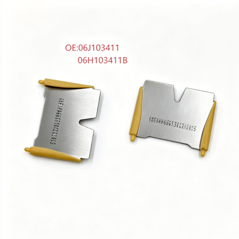 Set of cylinder head baffle plates, silver metal with yellow end tabs