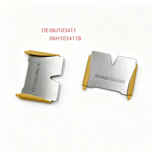 Set of cylinder head baffle plates, silver metal with yellow end tabs