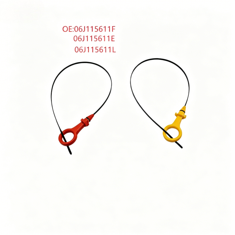 Engine oil dipstick guide tube set with red and yellow loop handles