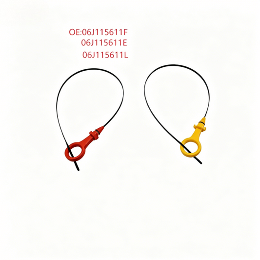 Engine oil dipstick guide tube set with red and yellow loop handles