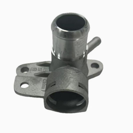 Metal coolant hose connector with two openings and mounting flange bracket
