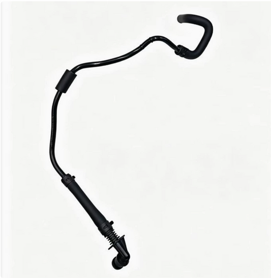 Coolant reservoir hose with molded black tubing and quick-connect fittings