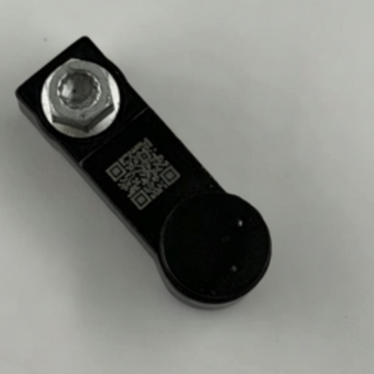 Black shift cable connector with metal hex screw and QR code label