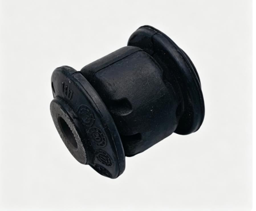Black flanged control arm bushing with metal insert and central hole
