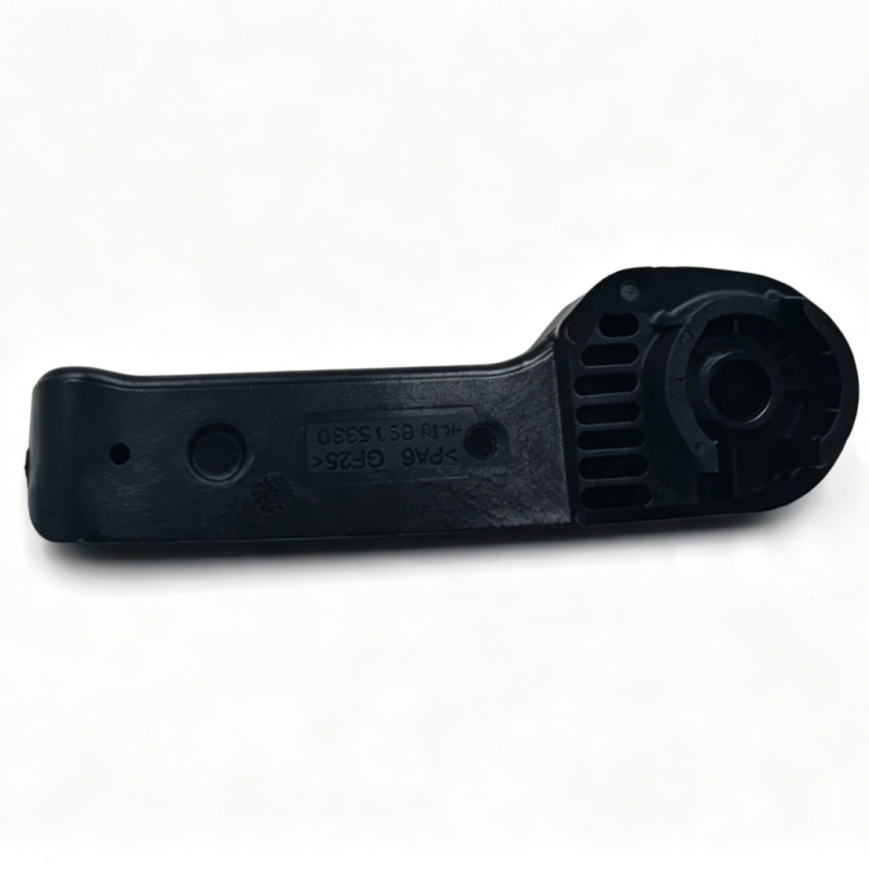 Hood release handle for VW, black plastic with mounting hole and circular latch opening