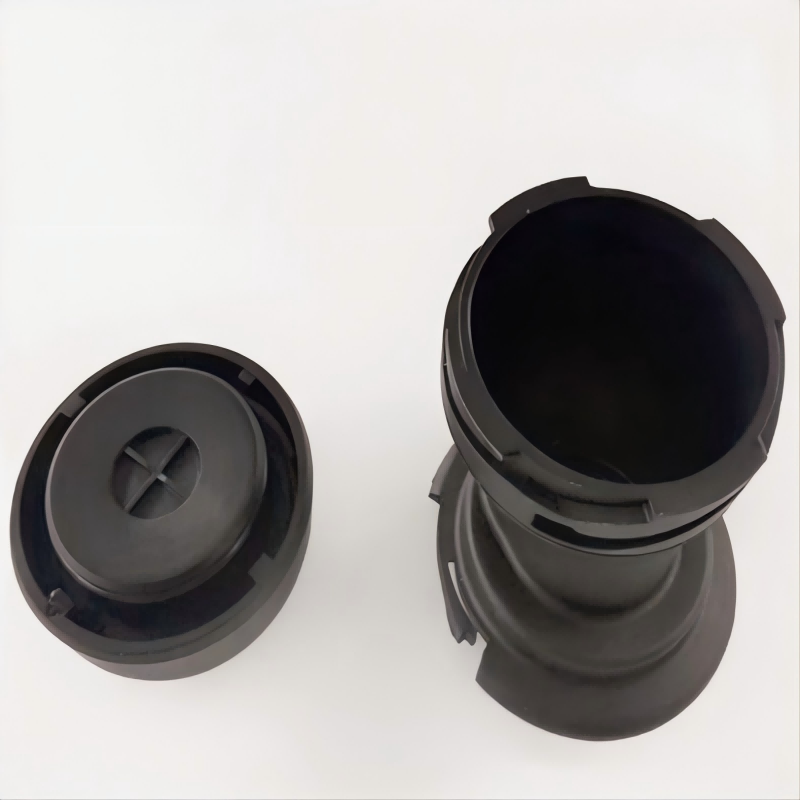 Engine oil filler cap, black plastic, open circular insert with side collar