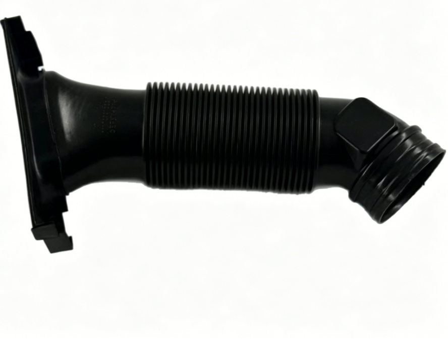 Black ribbed air intake hose with flared connector end and molded attachment