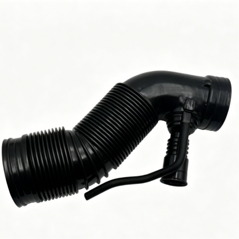 Black ribbed air intake hose with molded elbow and air tube connector