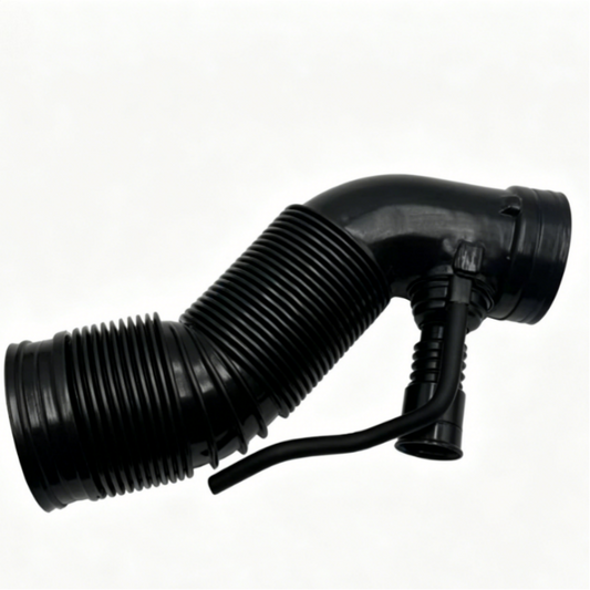 Black ribbed air intake hose with molded elbow and air tube connector