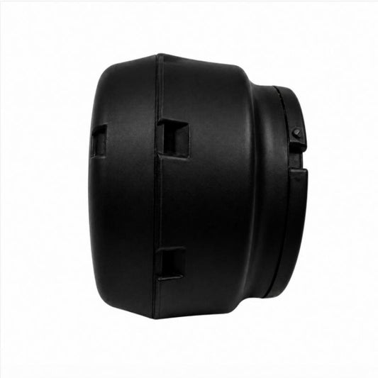 Black front strut mount bushing with molded locking tabs and central opening