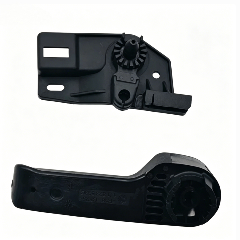 Hood release handle set, black plastic handle with release mechanism and mounting frame