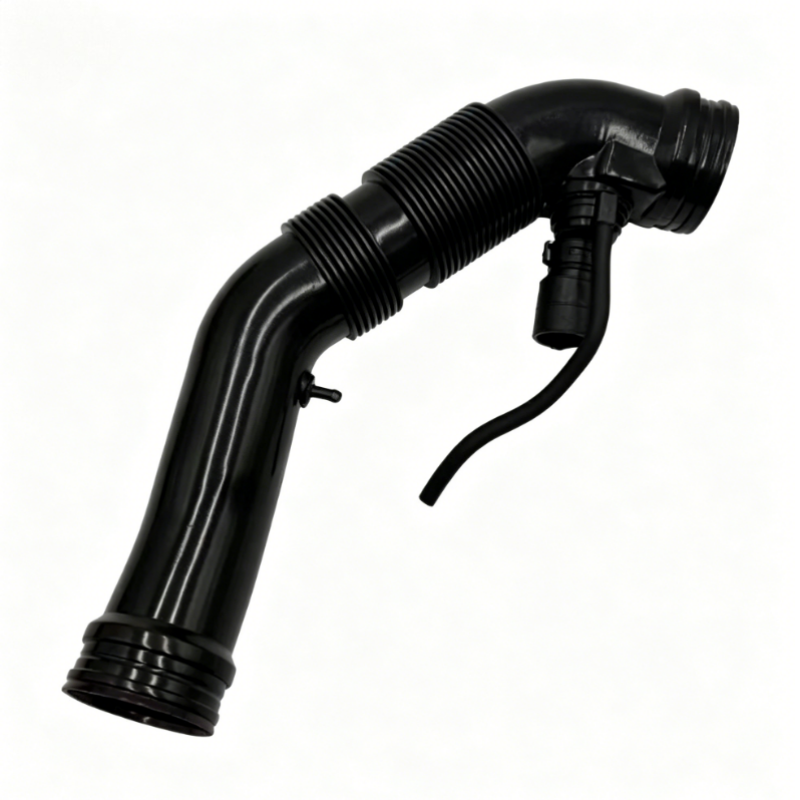 Black air intake hose with corrugated section and elbow connectors