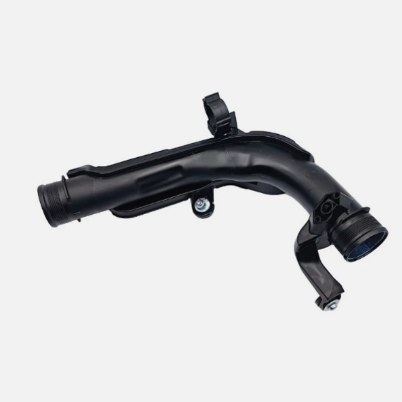 Black turbo boost hose with threaded couplings and bracket with clamp bolt
