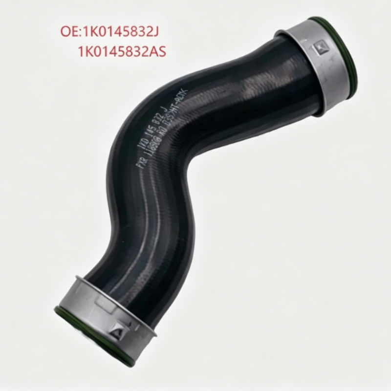 Black turbo boost pipe with green rubber ends and metal clamp fittings