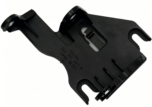 Black EVAP canister mounting bracket with two bolt holes