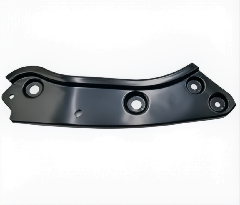 Dark metal headlight mounting bracket with bolt holes and center mounting stud