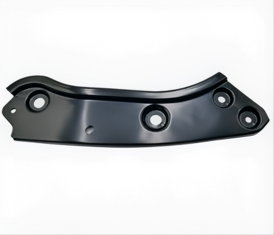Dark metal headlight mounting bracket with bolt holes and center mounting stud