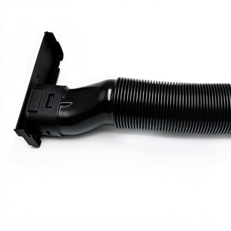 Black air intake hose with corrugated tube and mounting flange